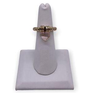 NWT Wool + Pepper Co. Glass Heart Beaded Stackable Ring - Pink Glass & Gold